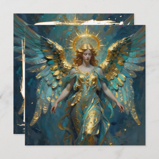 A Beautiful Gold and Turquoise Angel Blank カード (正面/裏面)