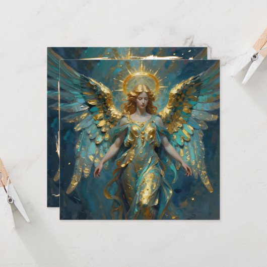 A Beautiful Gold and Turquoise Angel Blank カード (正面/裏面インサイチュ)