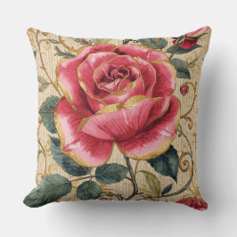 A Beautiful Shocking Pink Rose, Gold, Luxurious クッション