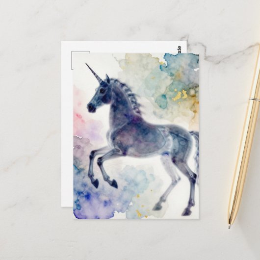 A Beautiful Unicorn watercolor ポストカード (正面/裏面インサイチュ)