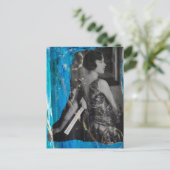 A Beautiful Woman in 1930 Black and White On Blue  ポストカード (スタンド正面)