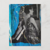 A Beautiful Woman in 1930 Black and White On Blue  ポストカード (正面)