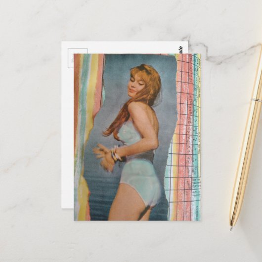 A Beautiful Woman in 1957 on the beach collage ポストカード (正面/裏面インサイチュ)