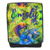 A Bee & Blue 忘れ-me-not-flowerswith name バックパック (正面)