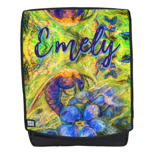 A Bee & Blue 忘れ-me-not-flowerswith name バックパック (正面)