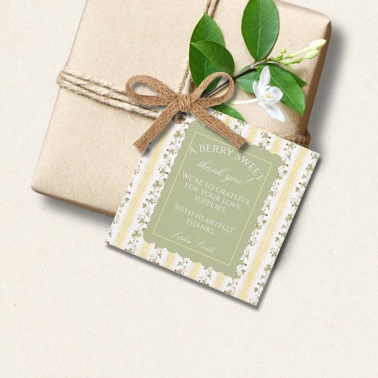 A berry sweet baby is on the way sage green border フェイバータグ