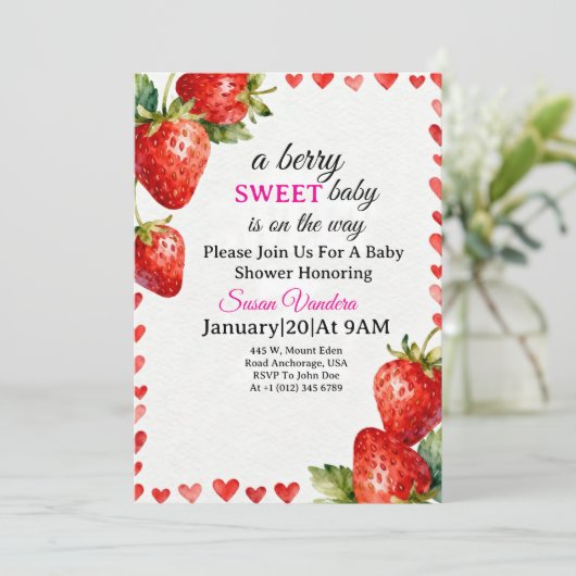 A Berry Sweet  Baby Shower invitation  招待状 (スタンド正面)