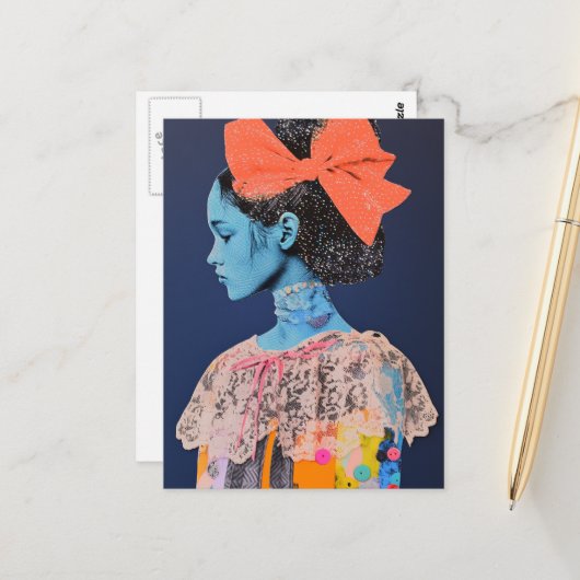 A big bow in her hair lady Collage ポストカード (正面/裏面インサイチュ)