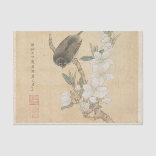 A Bird and Peach Blossom Branch by Chen Hongshou 薄葉紙 (正面)