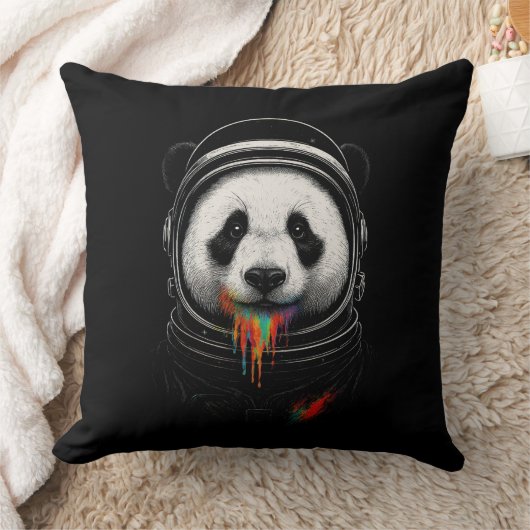 A black and white panda bear wearing a space suit クッション (ブランケット)