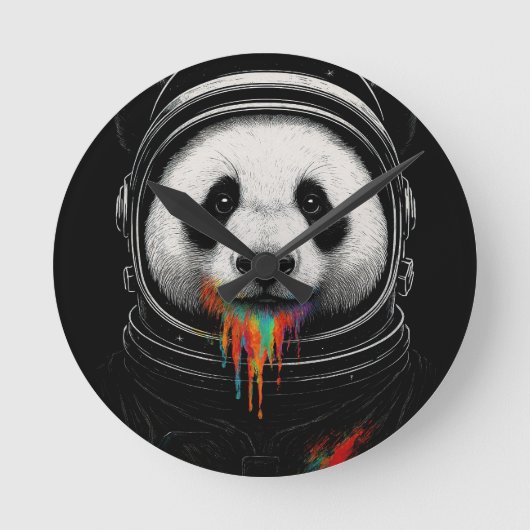 A black and white panda bear wearing a space suit ラウンド壁時計 (正面)