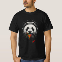 A black and white panda bear wearing a space suit tシャツ