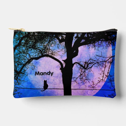 A Black Cat on a Wire Full Moon Name アクセサリーポーチ (正面)