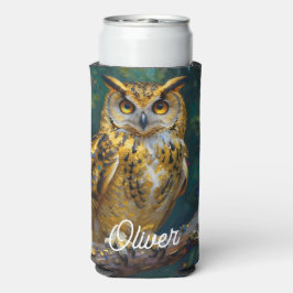 A Blue and Gold Majestic Owl   スリム缶クーラー