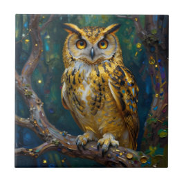 A Blue and Gold Majestic Owl   タイル