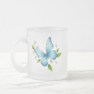 A Blue butterfly frosted glass Mug フロストグラスマグカップ