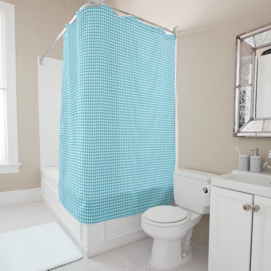A blue checkered shower curtain is shown シャワーカーテン (インサイチュ)
