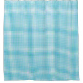 A blue checkered shower curtain is shown シャワーカーテン (正面)