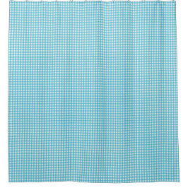 A blue checkered shower curtain is shown シャワーカーテン
