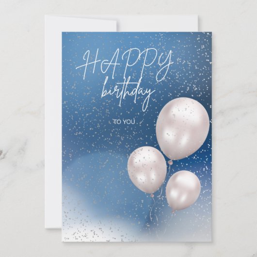 A blue elegant birthday card with white balloons シーズンカード (正面)