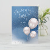 A blue elegant birthday card with white balloons シーズンカード (スタンド正面)