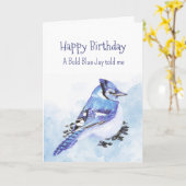 A Blue Jay Personality Birthday Fun Bird カード (黄色い花)