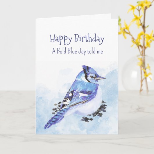 A Blue Jay Personality Birthday Fun Bird カード (黄色い花)