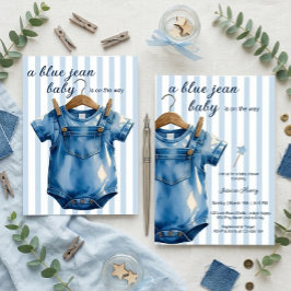 A Blue Jean Baby Denim Baby Shower Blue Stripes 招待状