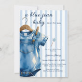 A Blue Jean Baby Denim Baby Shower Blue Stripes 招待状 (正面)