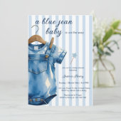 A Blue Jean Baby Denim Baby Shower Blue Stripes 招待状 (スタンド正面)