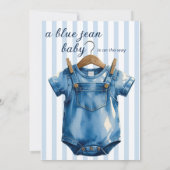 A Blue Jean Baby Denim Baby Shower Blue Stripes 招待状 (裏面)
