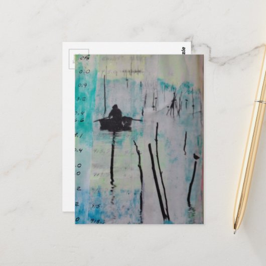 A Boat and a Bird Mixed Media Collage ポストカード (正面/裏面インサイチュ)