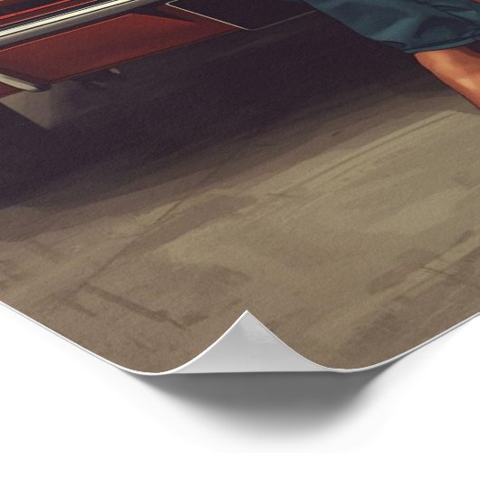 A bold retro pin-up illustration featuring a greas ポスター (角)