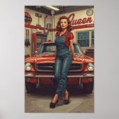 A bold retro pin-up illustration featuring a greas ポスター (正面)