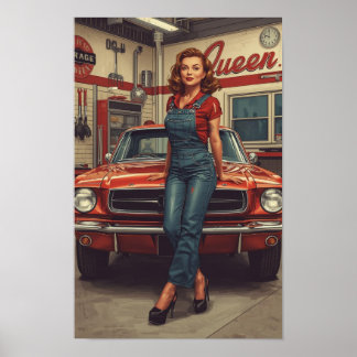 A bold retro pin-up illustration featuring a greas ポスター