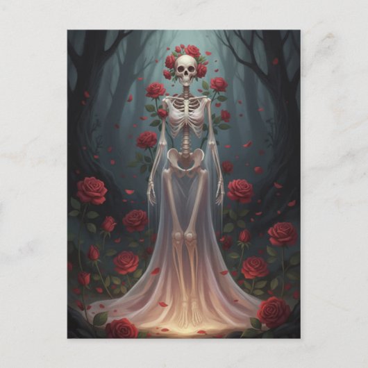 A bony girl wears a wedding dress in a forest.  ポストカード (正面)