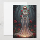 A bony girl wears a wedding dress in a forest.  招待状 (正面/裏面)