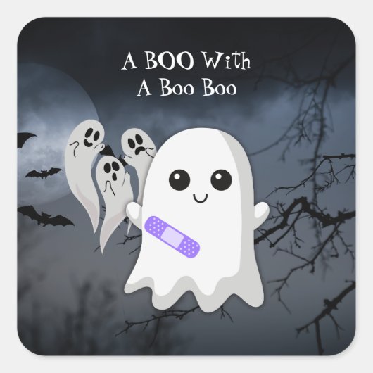 A BOO with a Boo Boo Halloween Ghost スクエアシール (正面)