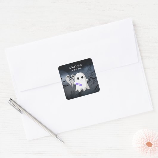 A BOO with a Boo Boo Halloween Ghost スクエアシール (封筒)