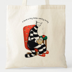A Book A 保 Day Reality遠くに- Cat 読 Art トートバッグ