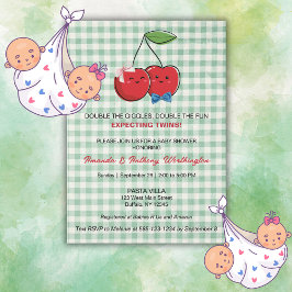 A Boy and Girl Twins Baby Shower Flat Card 招待状