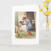 A Boy And His Goats In Watercolors カード (黄色い花)