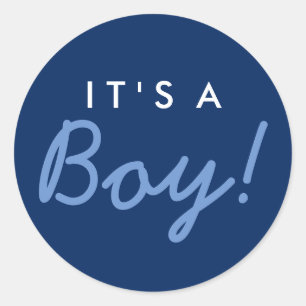 A Boy Baby Shower Sticker - Navy Blue White ラウンドシール
