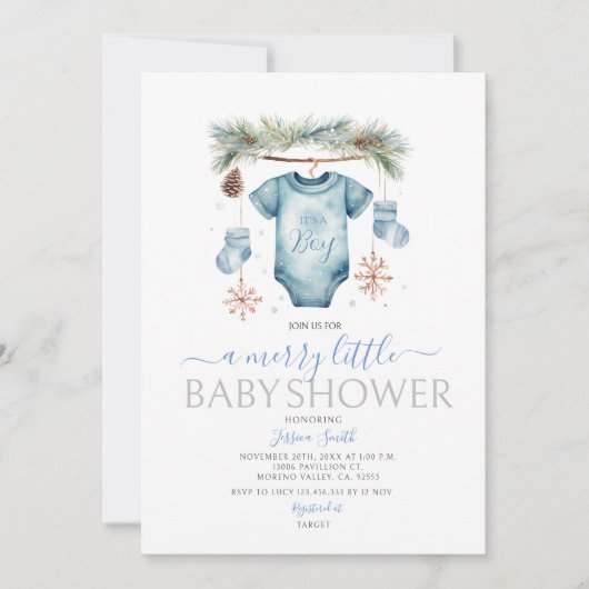 A Boy Blue Baby Cloths Winter Baby Shower 招待状 (正面)