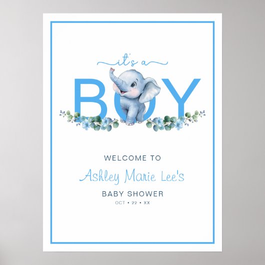 A Boy Elephant Baby Shower Welcome Poster - B ポスター (正面)