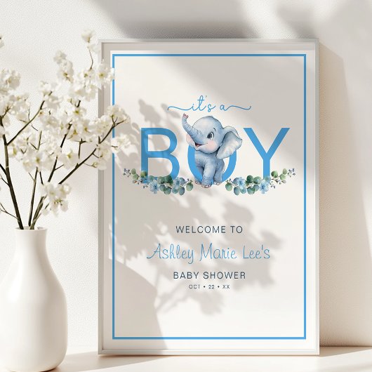 A Boy Elephant Baby Shower Welcome Poster - B ポスター
