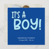 A Boy Photo 生まれたばかりの Birth Announcement Blue (正面/裏面)