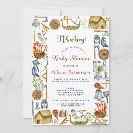 A Boy Water ColorバイキングパーティーBaby Shower 招待状