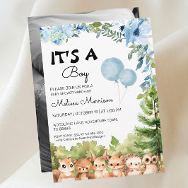 A Boy Woodland Photo Boy Baby Shower 招待状