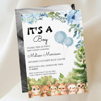 A Boy Woodland Photo Boy Baby Shower 招待状